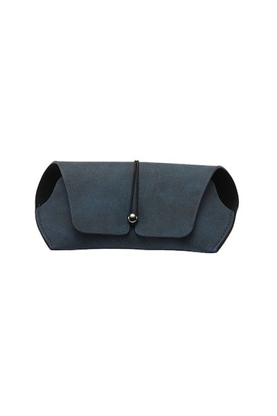 OEM Sunglasses or Eyeglasses Case, Leather, Elastic Closure, Black-Navy Blue, 16.5 x 7 x 3.5 cm