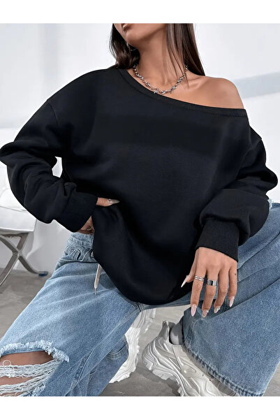 Agolady Oversize Omuz Açık Madonna Yaka Sweatshirt