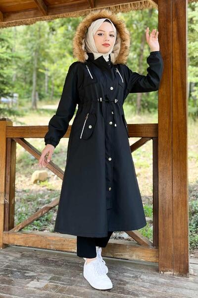 Missvalle Παλτό με κουκούλα και φερμουάρ, μαύρο 10349