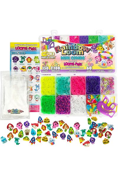 TOYFEST Rainbow Loom 2100 Rubber Bracelet Making Set with 60 Mini Figures