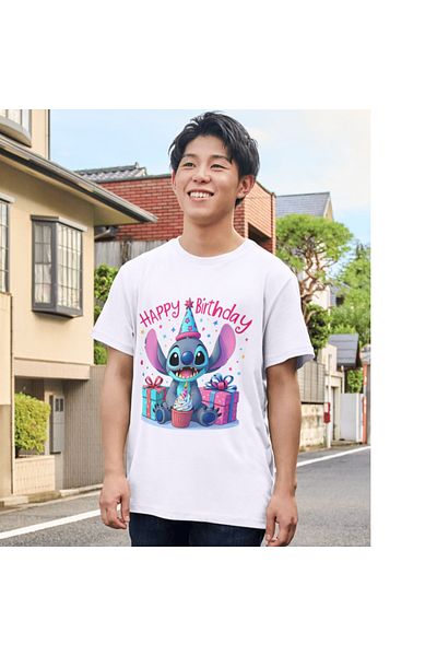 ALPŞAN TİCARET Stitch T-Shirt Happy Birthday Stitch Kids T-Shirt Stiç Adult Unisex T-Shirt