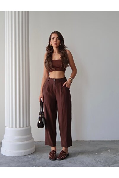 Paw Garage Γυναικείο παντελόνι Taylor Modal Cupra με λεπτομέρεια κάλυψης τσέπ...