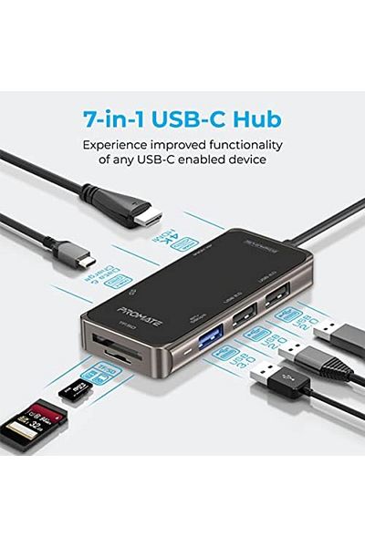 Promate 7-in-1 Multi-Port Adapter with 4K HDMI, Sync Charge USB-C Port for MacBook Pro, MacBook Air,