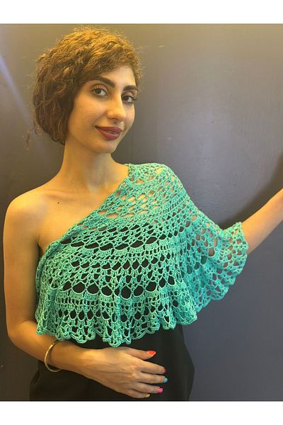 Gönülden Tasarım Lace Hand Knitted Multi-Purpose Shal, Bolero, Bustier with Butterfly Brooch