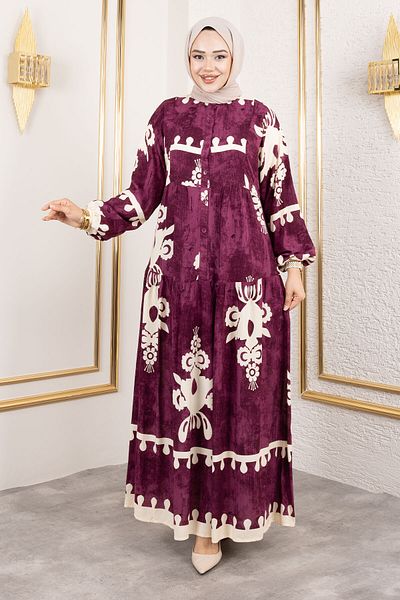 Tesettür Dünyası Buttoned Viscose Dress Tsd250208 Plum