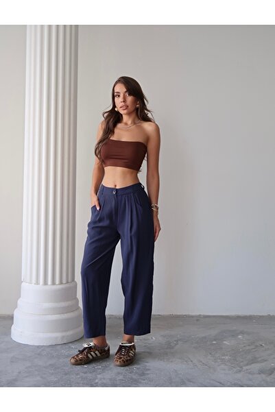 Paw Garage Pantaloni de damă Taylor din țesătură modal cupra, cu detaliu buzu...