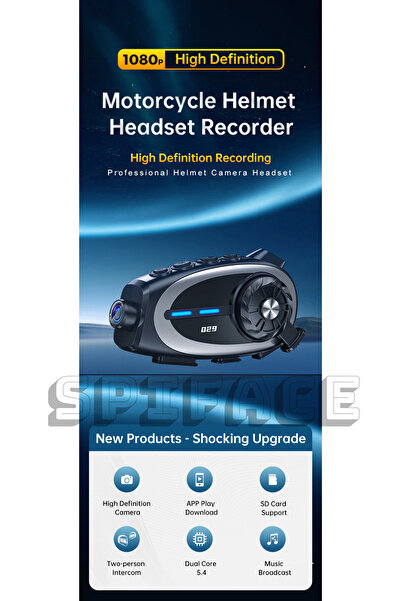 S Spiface Interkom Kameralı Q29 1080p Video Kayıt 5.4 Bluetooth Ai Asistan Özellikli Motorcu Kulaklık