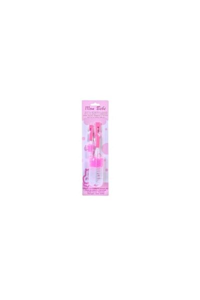 Bibilel Brush for cleaning baby bottle and teat, ergonomic handle, pink