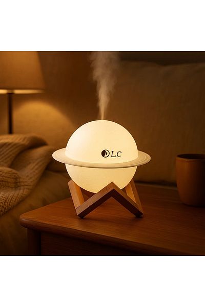 Biki Moon Lamp Planet Humidifier, 3D Printing Night Light with USB Recharge, 3 Colors Led Saturn