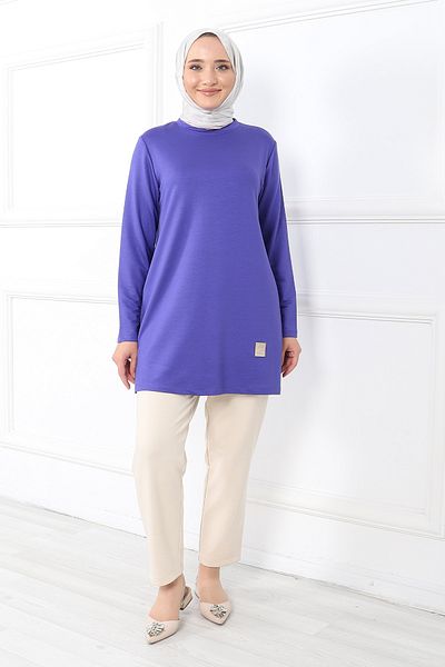 Linvey Crystal Crew Neck Embroidered Long Tunic