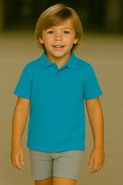 Kuraff Giyim Unisex Children's Solid Color Basic Polo Neck Short Sleeve Schoo...