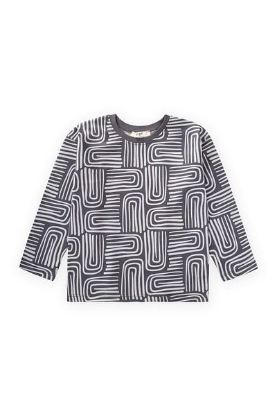 Cigit Long Sleeve Patterned T-Shirt 3-12 Years Anthracite