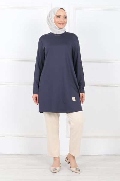 Linvey Crystal Crew Neck Embroidered Long Tunic