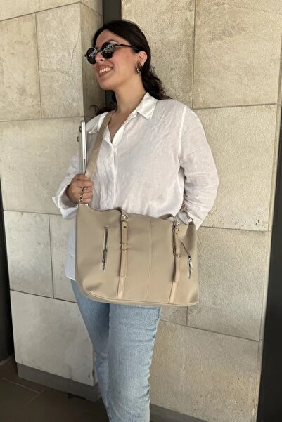 LEONAS Multi-Eye Cross Strap Waterproof Fabric Women's Hand and Shoulder Bag Lony St0007 Cream