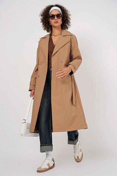 Merterium Women's Double Breasted Collar Trench Coat Biscuit 1196