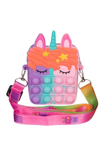 Bibilel Set ochelari de soare și husă pentru copii, model Pop it Unicorn, protecție UV 100%, +3 ani, roz