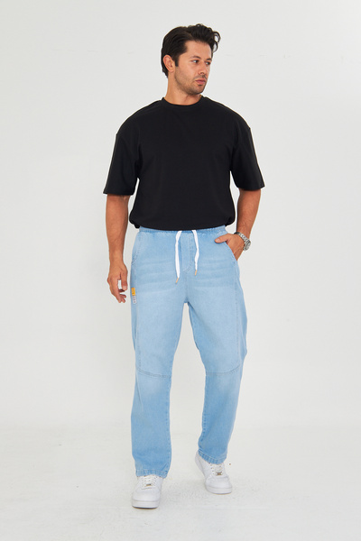 masso moda Erkek Parçalı Desen Yan Etiketli Baggy Kot Pantolon 721