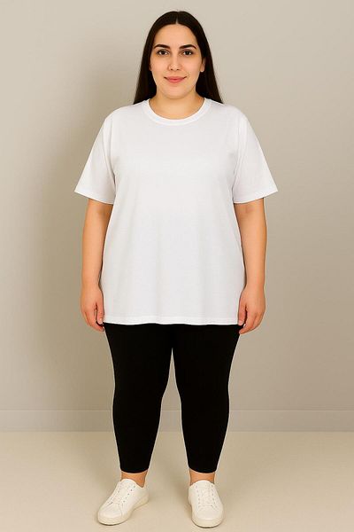 Koza Butik Women's Plus Size Short Sleeve Crew Neck Basic Oversize T-Shirt 1977-25