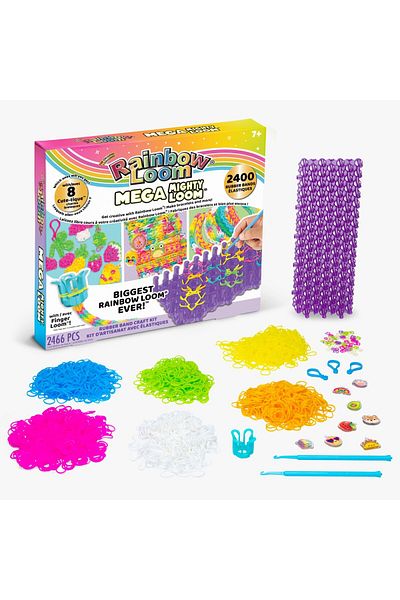 TOYFEST Rainbow Loom Mega Mighty Set 2400 Rubber Bands, 8 Charms, Mega Loom, Bracelet Making Kit