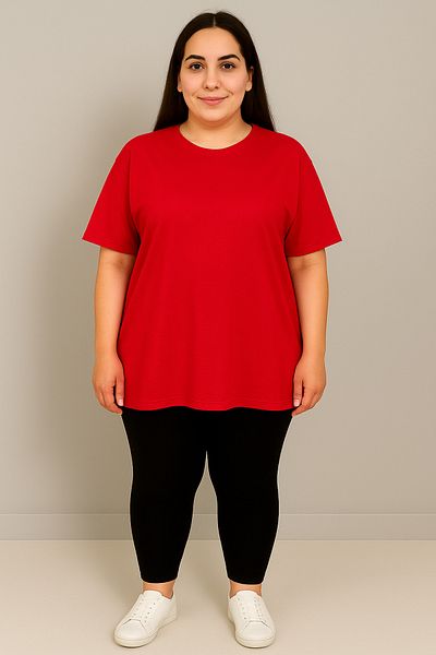 Koza Butik Women's Plus Size Short Sleeve Crew Neck Basic Oversize T-Shirt 1977-25