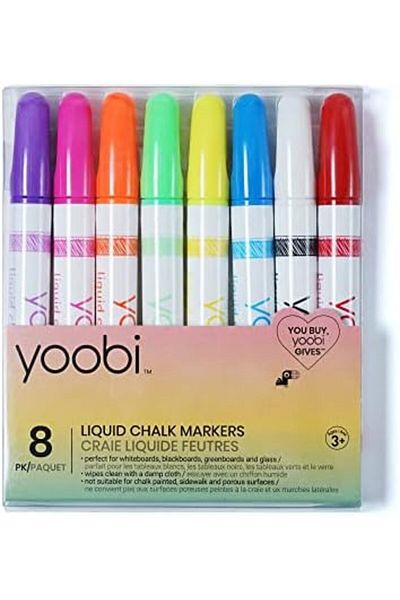 Yoobi Liquid Chalk Markers for Blackboard, Whiteboard & Glass – Non-Toxic Chalkboard Markers for K