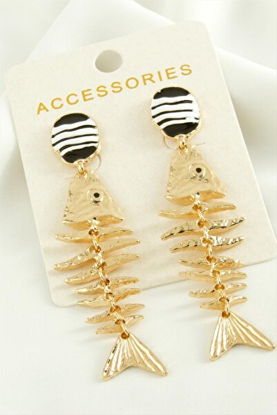 CT STONES أقراط معدنية مطلية بالمينا على شكل عظم السمكة