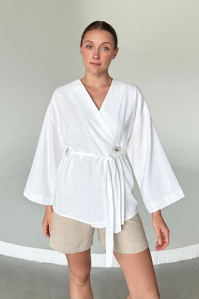 My Blog White Buttoned Belted Kimono