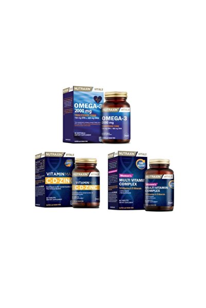 Nutraxin أوميغا 3 2000 ملغ 60 كبسولة + فيتامين ماكس (سي، د، زنك) 60 قرص + فيت...