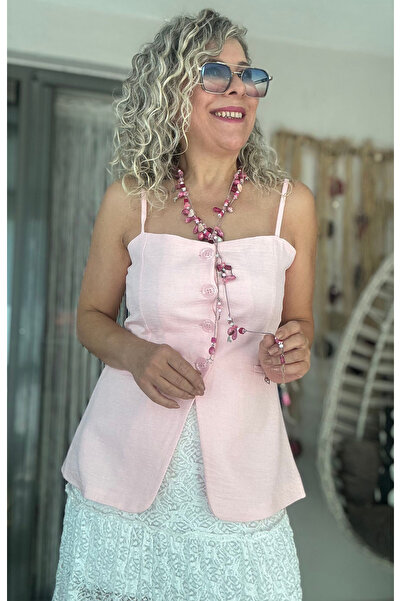 Dila Butik Askılı Keten Yelek