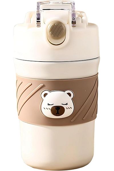 Twisoo Bear Thermal Coffee Water Cup Vacuum Insulated Double Wall Stainless Steel White Leak Proof H