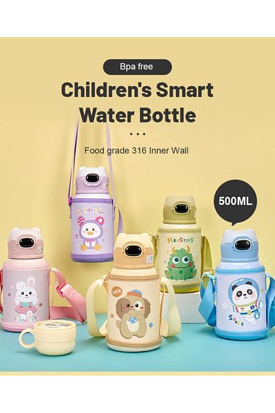 Twisoo Cute Cartoon Stainless Steel Water Bottle for Kids with Double Walled Leak Proof Vacuum Insul