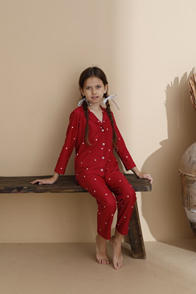 ELİTOL Star Pattern Suede Knitted Long Sleeve Children's Buttoned Pajama Set