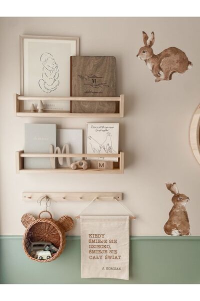 metre dizayn 2'li Montessori Kitaplık Duvar Rafı Bebek Çocuk Odası Ahşap Kitaplık 40 cm (2 ADET)