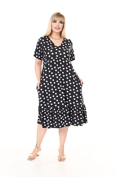 mami butik Large Size V-Neck Short Sleeve Robe Skirt Gathered Madi Size Viscose Combed Cotton Stylish Comfortable Dress
