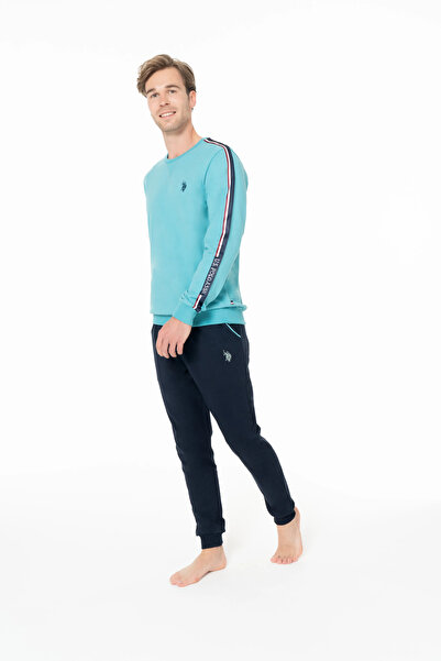 U.S. Polo Assn. Erkek Pijama Takımı, %100 Pamuk, Uzun Kol, Cepli, Kol ve Paça Lastikli, Omuz & Kol Şerit Baskılı