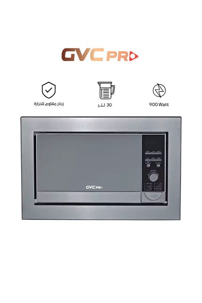 GVC PRO GVC Pro GVMW-3077BI Built-in Microwave Oven - 30 Liter Capacity, 900 Watts, Digital Control, Silver Design