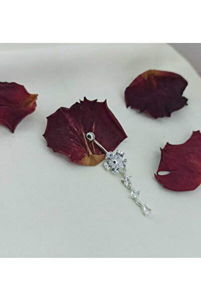 Simge Gümüş 925 Ayar Gümüş Papatya Göbek Piercing Ebatı 3.5cm