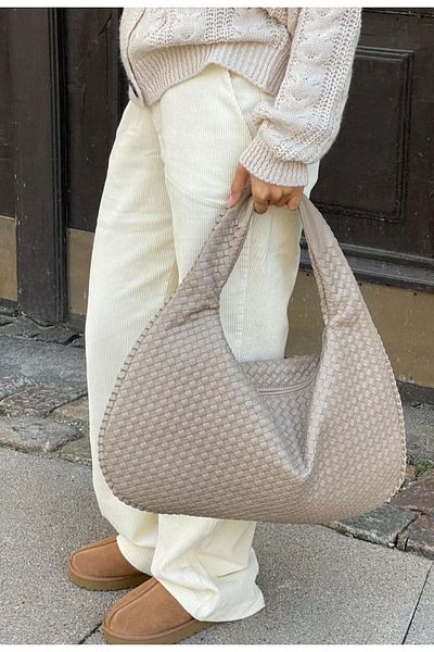 Die Fein Mercan Stores Knitted Detail Wide Shopper Campané Retro Hand and Shoulder Bag