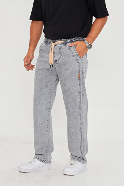 masso moda Men's Baggy Side Piece Label Detailed Straight Jeans 707