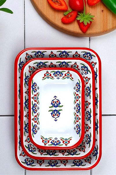 İnci Emaye 28-22-13 No Enamel Quadrilateral Plate Appetizer Breakfast Camping Picnic