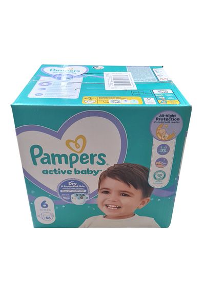 Pampers Scutece Box, Active Baby All Night Protection, Marimea 6, 13-18 Kg, 56 bucati