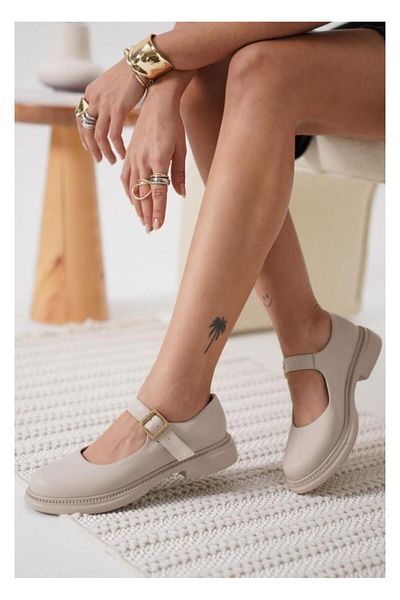 pabucmarketi Beige Buckle Women's Casual Shoes