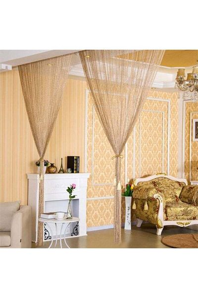 Generic Shiny Tassel String Doorway Curtain Gold 100x200cm