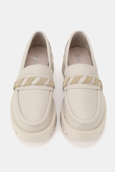 TUNAELLİ KADIN BEJ HAKİKİ DOĞAL DERİ 36-41 NUMARA LOAFER AYAKKABI