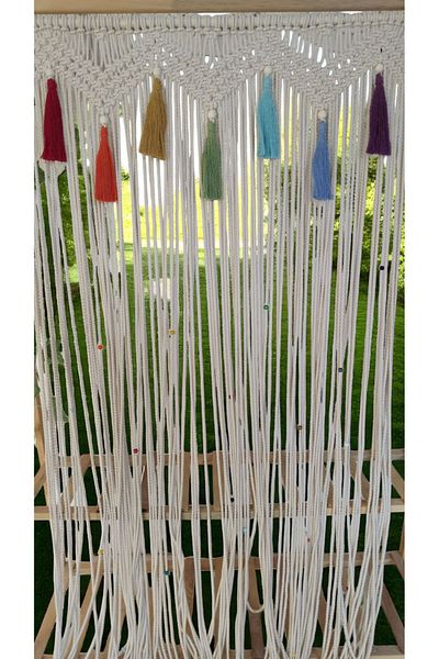 Home Macrame Door Curtain (Colorful Tassel and Bead Detail) 100*200cm