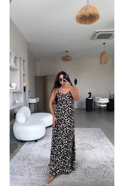 Buket Teke Leopard Strap Viscose Dress