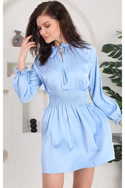 Miss Allos Women's Dress Satin Fabric Mini Length Waist Elastic Dress