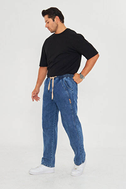 masso moda Men's Baggy Side Piece Label Detailed Straight Jeans 707