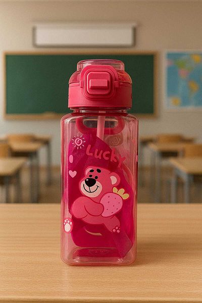 ÇEÇEN HOME Kindergarten-Primary School Girl's Water Bottle with Cute Teddy Bear Figure, Girl's Water Bottle-Water Bottle