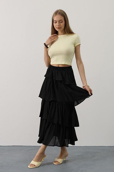 VAGGON Layered Cut Long Skirt with Elastic Waist